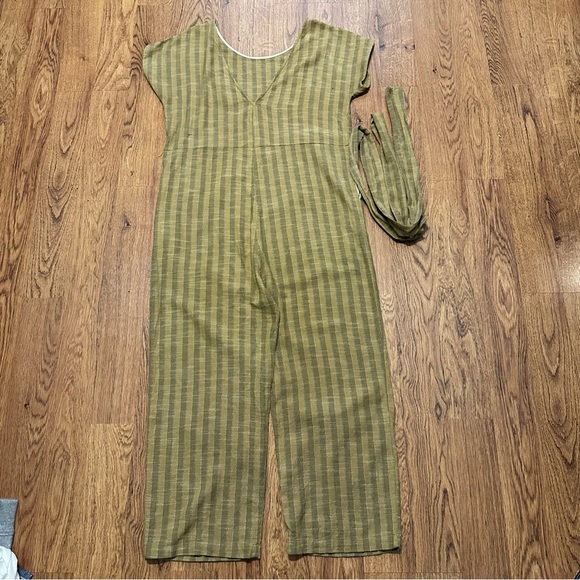 Ace & Jig Yellow striped cap sleeve jumpsuit belted straight leg oversized - Picture 3 of 10